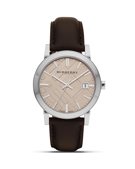 Burberry Leather Watch with Check Face, 38mm 